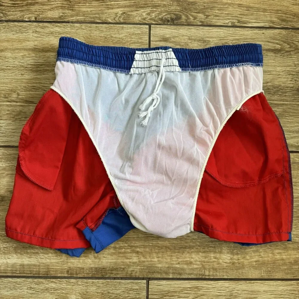NEW! Vintage 80s Balboa Shortie Swim Trunks Shorts Blue Red Size L 36/38
